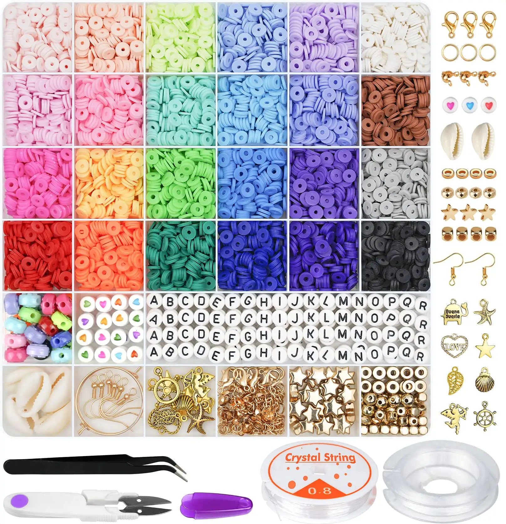 Premium 6000pcs Flat Round Polymer Clay Beads 6mm Alphabet Letter Charm Beads Bracelet Craft Set For Kid Diy Jewelry Making Kits