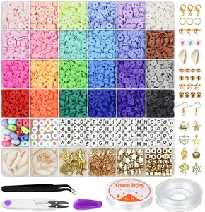 Premium 6000 pièces plat rond polymère argile perles 6mm Alphabet lettre breloque perles Bracelet artisanat ensemble pour enfant bijoux à bricoler soi-même faisant des Kits