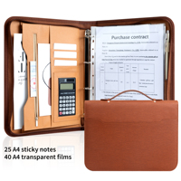 Carpeta de Piel Sintética con Asa, Organizador de Anillas de 4 Anillos, Calculadora Integrada, Múltiples Bolsillos para Documentos de Negocios, Entrevistas y Reuniones