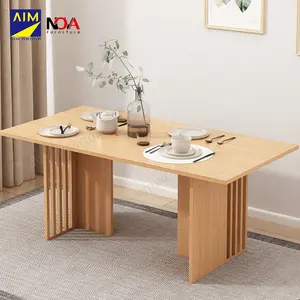 NOVA şık temiz astarlı İskandinav tasarım yemek masası çizgili çıta şekli meşe melamin High-end restoran yemek masası