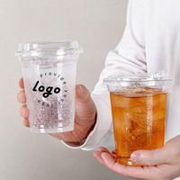 Gobelets en plastique PET jetables de la marque Hongru, à paroi simple, pour bubble tea, boissons froides, transparents, logo personnalisé, tailles 9oz-20oz