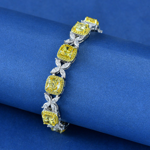 Nouveau bracelet en argent 925 carré d'<span class=keywords><strong>engrais</strong></span> 7*7 fleur de glace coupée jaune d'oie 5A bijoux en zircon 16/18cm vente directe en usine - Product Image 6
