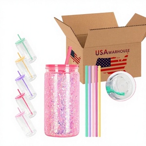 US RTS 16oz <b>Double</b> <b>Wall</b> Leak-Proof Plastic Mason Jar 50 Pack Clear Drinking Cups Lids Straw Boiling Water Applicable Travel - Product Image 3