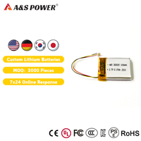 Batterie liquide rechargeable certifiée UL1642/CE, modèle 302025, 3,7 V, 100 mAh, 500 cycles, température de fonctionnement -20°C~60°C, pour usage domestique