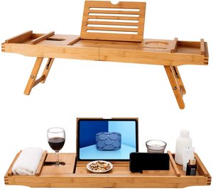 Addreen – Support de rangement pliable et personnalisable en bambou écologique, étanche, pour baignoire et plateau de lit, avec glissière - Product Image 3