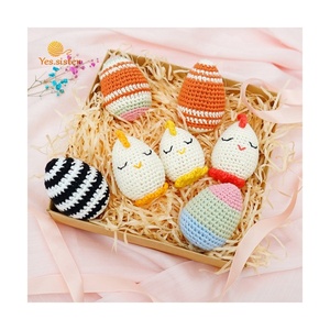 ของเล่นเขย่ามือเด็กทารกทำจากผ้าฝ้าย ของเล่นบีบคลายเครียด ของตกแต่ง งานถักโครเชต์ทำมือ ไข่อีสเตอร์ ผ้าฝ้าย PP ปักลาย ถักทอ - Product Image 1