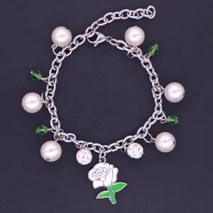 Nuevo diseño de letra griega hermandad iota phi lambda símbolo esmalte flor encantos colgante de cadena de acero inoxidable pulsera de perlas