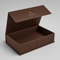 Boîte cadeau magnétique en cuir texturé brun de luxe, pliable, A5, boîte d'emballage rigide profonde, finition mate lisse