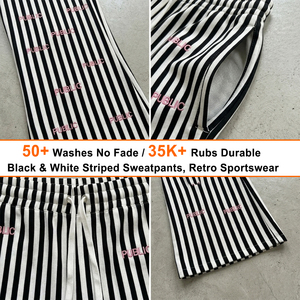 ODM Manufacturer Custom Flat Embroidery Lightweight Cotton Striped Pants Casual Elastic Drawstring Waistband Men's Flared Pants - Product Image 2