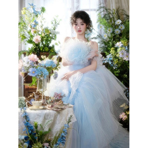 Princess Ball Gown Wedding Dress Tulle Sweetheart Neckline Off The Shoulder Vintage Style Outdoor Photoshoot Gown - Product Image 3