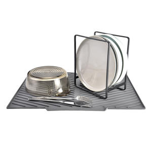 แผ่นรองน้ำหยดทรงสี่เหลี่ยมสีเทาสำหรับอ่างล้างจานในครัว ป้องกันการลื่นไถล พร้อมลายทาง สำหรับใช้บนเคาน์เตอร์ - Product Image 3