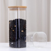 Pot en verre hermétique pour aliments de cuisine avec couvercles à vis en bois d'acacia
