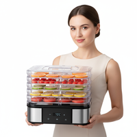 5-Tray Elektrische Mini Voedseldehydrator met RVS Basis - 35-75°C Verstelbare Temperatuur - 48 uur Timer - BPA-Vrij - Digitale Besturing - Voor Fruit