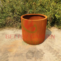 Planter Taman Luar Ruangan Modern Ramah Lingkungan dari Baja Corten dengan Finishing Hitam & Merah Karat untuk Dekorasi Rumah