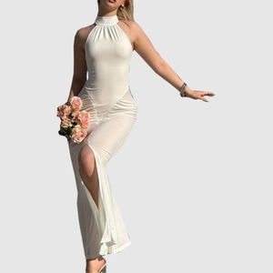 เดรสยาวเข้ารูปมีเชือกคล้องคอแขนกุดแฟชั่นของผู้หญิงมาใหม่ - Product Image 2