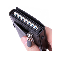 PRF-45 Pop Up PU Kulit RFID Memblokir Pemegang Kartu Unisex Uang Dompet dengan Koin Saku Ritsleting Tombol