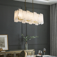 Lustre suspendu en marbre, luminaires suspendus ronds en laiton et en albâtre pour salle à manger