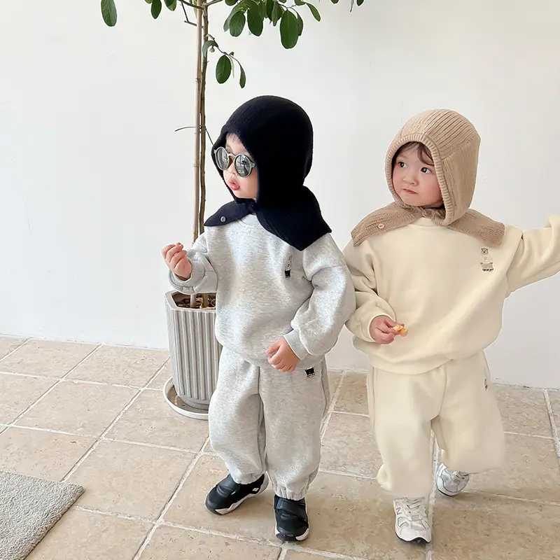 Boys' And Girls' Suits Winter Clothes Plush Velvet Warm And Comfortable Sweater Pants Suit Baby Cute Clothes Children's Clothes