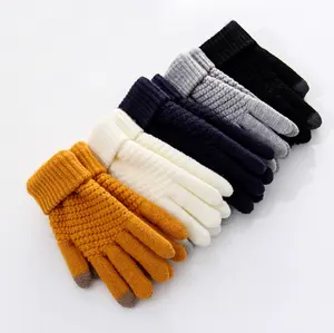 Unisex Touch Screen Gloves Stretch Knitted Wool Mittens Full Finger Acrylic Winter Gloves