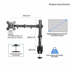 Single Arm Monitor Mount Stand 10-27 Inch Screen <b>Bracket</b> Maximum Tilt Angle <b>90</b> <b>Degrees</b> New & Stock 32 Inches - Product Image 3
