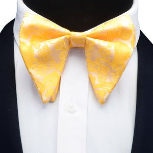 Corbata de Moño Grande de Seda con Diseño Floral Pasley, Amarillo y Rojo, Jacquard, para Hombre, Negocios, Bodas, Fiestas, Accesorios de Regalo - Product Image 3
