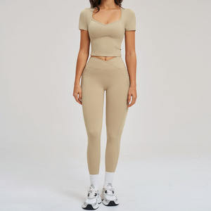 Conjunto de Yoga para Mujer Naked Felling, Camiseta Transpirable de Fitness, Leggings de Alta Elasticidad con Control de Abdomen, Ropa Deportiva para Entrenamiento - Product Image 6