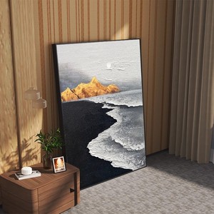 Hand Painted Oil <b>Painting</b> Abstract Art Black <b>Frame</b> Rectangle Metal <b>Frame</b> Wall Art <b>For</b> Living Room Sofa Background Decor - Product Image 2