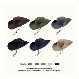 Summer Quick-dry Outdoor Waterproof <b>Sunscreen</b> Sun Hat Fishing Hat Cap Men Boonie Bucket Hats With String - Product Image 1