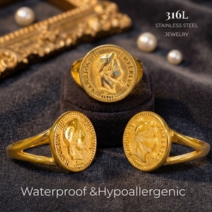 Napoleon III Münzring Größe 9-10 Edelstahl Vergoldet Vintage Punk Gothic Stil Wasserdicht Hypoallergen Herrenschmuck - Product Image 6