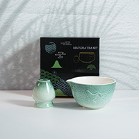 Ensemble de thé matcha personnalisé avec logo, 2 pièces, bol à matcha fait main et support pour fouet, ensembles de bols à matcha en céramique avec boîte de couleur