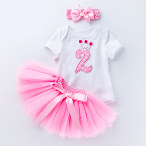 Sommer <span class=keywords><strong>3</strong></span> Stück Anzug Kleinkind Baby Mädchen 1 Jahr alte Kleidung Kleider Geburtstag - Product Image 6
