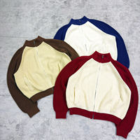 Cardigan Homme Personnalisé à Blocs de Couleurs Contrastées, Veste à Manches Longues en Coton, Cardigan Tricoté Épais à Double Fermeture Éclair, Pull Tricoté pour Homme