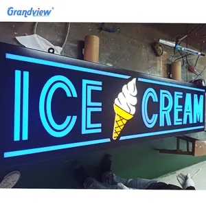 Panneau blanc en acrylique à led, panneau d'extérieur pour magasin icecream