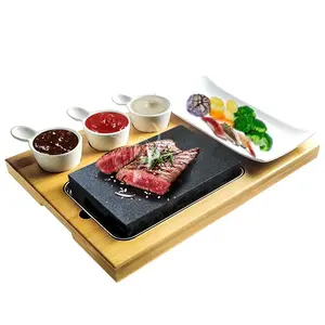 Großhandel heiß verkaufen Steak Koch Komplett set Lava Heißer Kochs tein mit Bambus platte Indoor BBQ