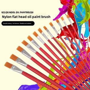 Juego de Pinceles Planos con Mango Rojo para Pintura al Óleo, con Pelo de Nylon, Compatibles con Acuarela y Acrílico - Product Image 1