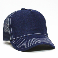 Casquettes de camionneur en maille denim bleu marine 5 panneaux à prix réduit Casquette de camionneur ajustable cinq panneaux unie