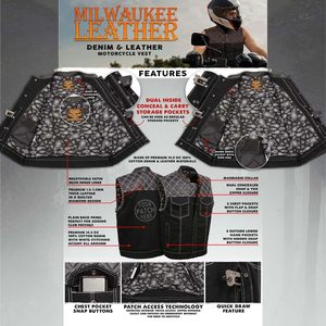 2025 MDM3035 gilet 'Wrecker' pour hommes en cuir denim noir Style Club avec conception de couette en diamant pour vêtements de course automobile de moto - Product Image 2