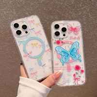 Coque de téléphone PC antichoc à motif papillon mignon avec chargement sans fil magnétique pour iPhone 17Air 16 15 14 13 12 11promax