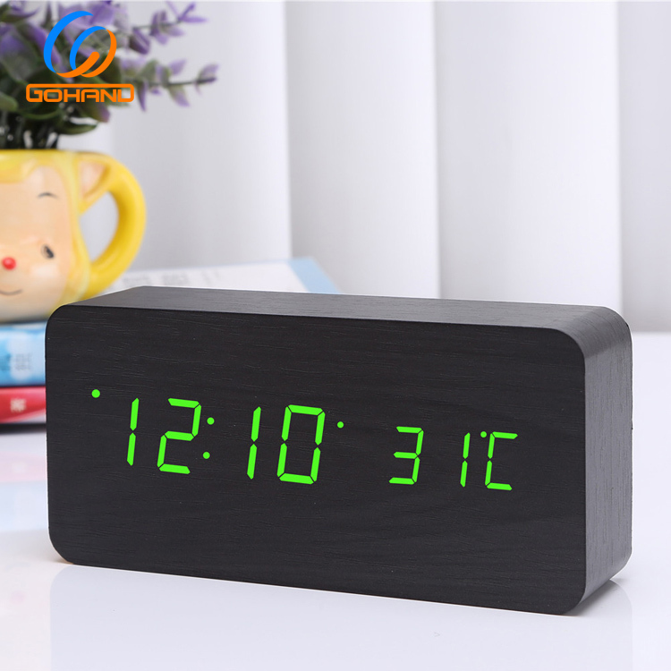 Multi-function Rectangle Desktop Digital LED Wooden Alarm Clock With Temperature Display