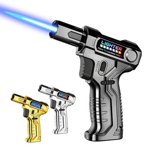 Encendedor de chorro de pistola en forma de pistola moderno al por mayor con llama azul a prueba de viento diseño recargable de gas <span class=keywords><strong>butano</strong></span> USB recargable - Product Image 1