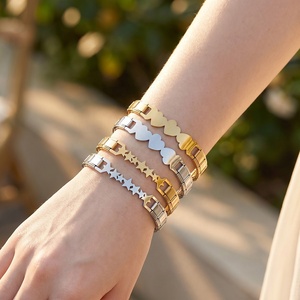 Bracelet à maillons en acier inoxydable électroplaqué, style italien, fait main, DIY, avec étoile à cinq branches et cœur, or et argent - Product Image 3