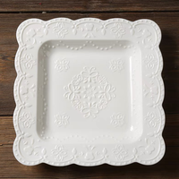 Assiette à soupe et à dessert en céramique de style européen, 9 pouces, blanche, gaufrée, pour la vente en gros