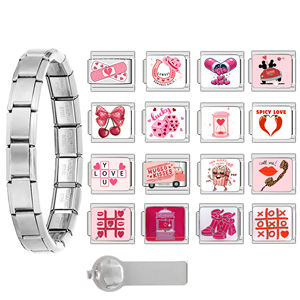 バレンタインデー用 イタリアンチャーム ラッキー 9mm ステンレススチール ガールズ ゴールド ピンク ハート ラブ イタリアンチャーム ブレスレット - Product Image 2