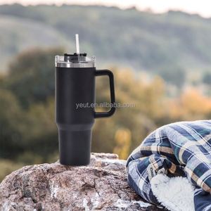 30/40oz Powder Coated <b>Double</b> <b>Wall</b> Stainless Steel Vacuum Insulated Tumbler with Handle and Straw - Product Image 5