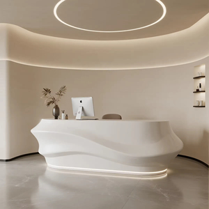 Mostrador de Recepción Curvo Blanco Moderno de Estilo Minimalista con Iluminación LED Integrada para Vestíbulos - Product Image 3