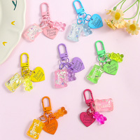 Porte-clés en alliage transparent en forme d'ours mignon couleur bonbon, accessoire de sac ou de téléphone DIY, pendentif de couple
