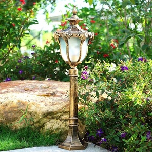 Lampadaire de jardin extérieur en laiton, LED blanc chaud, abat-jour en verre, IP66, AC 220V, garantie 10 ans, détecteur de mouvement, alimentation solaire, intensité variable - Product Image 6