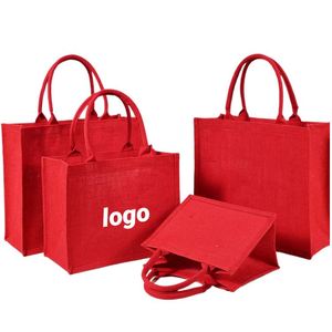 Bolsas de Mano Personalizadas Rojas Premium Resistentes, Promociones Publicitarias, Bolsas de Yute Promocionales con Logotipo Personalizado - Product Image 1