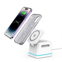 Chargeur magnétique 3-en-1 15W pour téléphone et montre avec écouteurs détachables, port Type-C, utilisation sur bureau