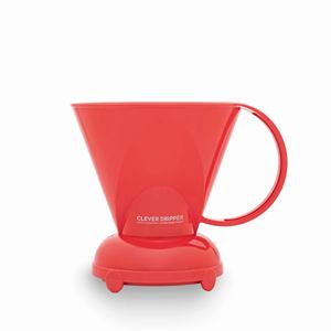 Taza de café minimalista de plástico Tritan trapezoidal rojo coral para eventos corporativos, con filtro inteligente grande. - Product Image 1